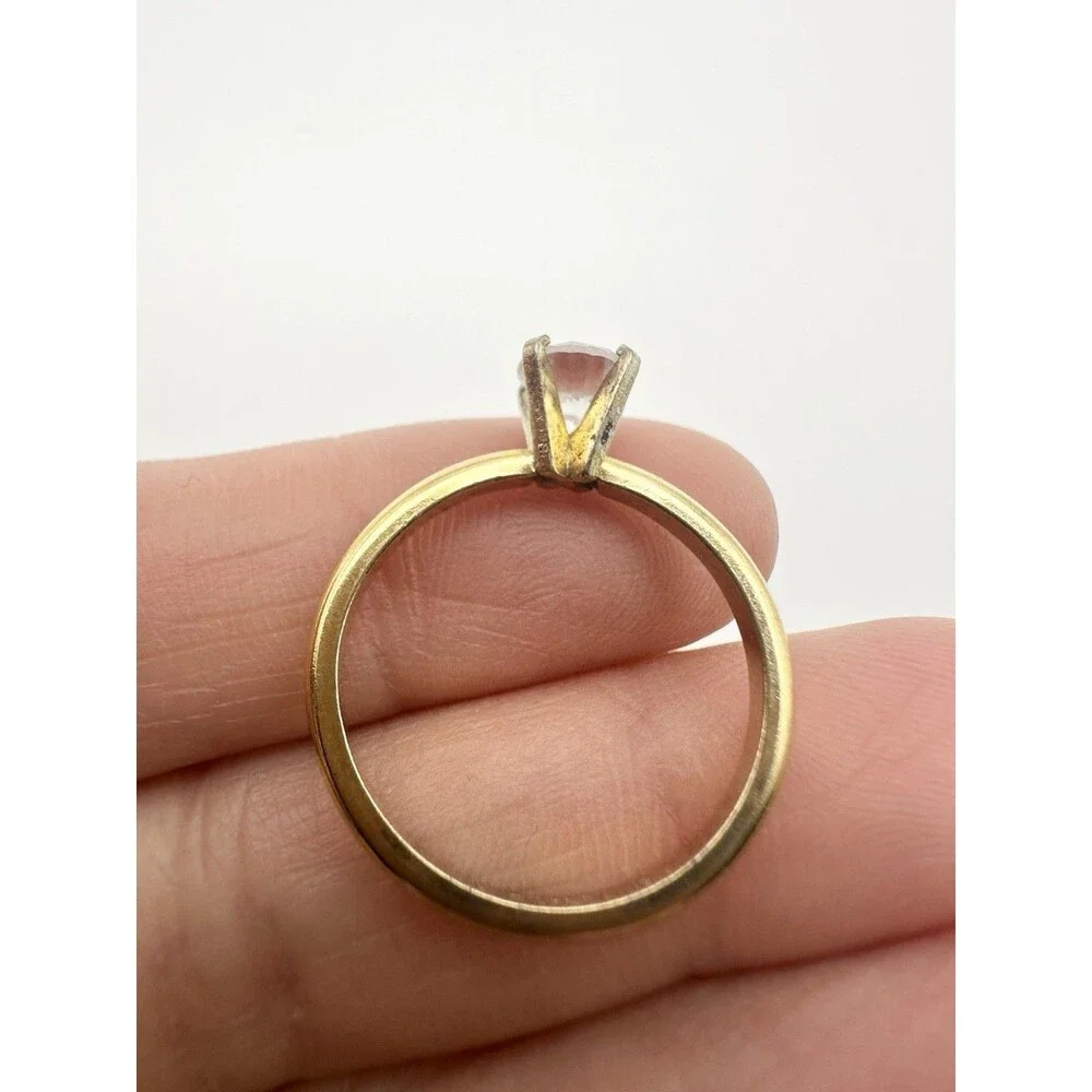 Vintage Sterling Silver Gold Vermeil Prong Set Ring Size 7